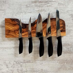 Live Edge Olive Wood Magnetic Knife Rack: Chef&#39;s Kitchen Storage