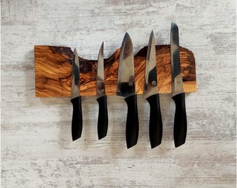 Live Edge Olive Wood Magnetic Knife Rack: Chef's Kitchen Storage