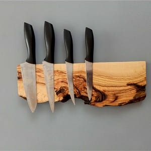 Live Edge Olive Wood Magnetic Knife Holder: Kitchen Storage