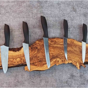 Live Edge Olive Wood Magnetic Knife Rack: Chef&#39;s Kitchen Storage