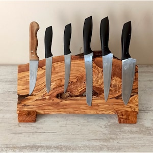 Live Edge Olive Wood Magnetic Knife Rack Stand