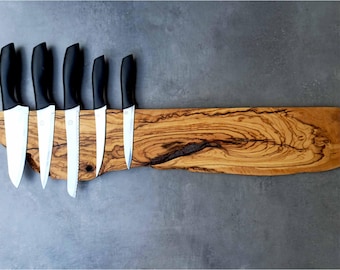 Live Edge Olive Wood Magnetic Knife Holder: Chef's Kitchen Storage, FREESHIPPING