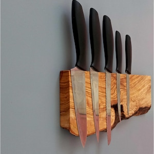 Live Edge Olive Wood Magnetic Knife Holder: Chef&#39;s Knife Organizer