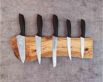 Magnetic Knife Rack, Live Edge Olive Wood Holder for Wall