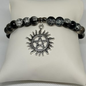 Supernatural Inspired Glass Bead Charm Bracelet Gift for fans of the occult