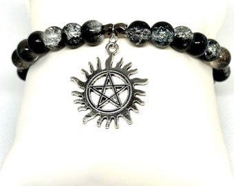 Supernatural Inspired Glass Bead Charm Bracelet Gift for fans of the occult