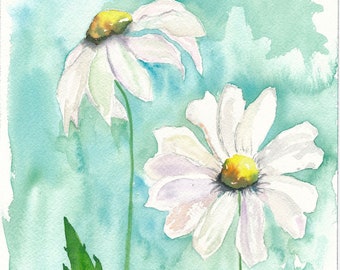 Daisy Aqua Watercolor Print from Original