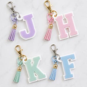 Personalized Pastel Acrylic Letter Keychain | Layered Initial Charm, Tassel Bag Accessory