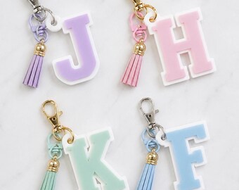 Personalized Pastel Acrylic Letter Keychain | Layered Initial Charm, Tassel Bag Accessory