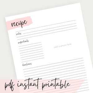 Recette imprimable | carte de recette imprimable, page de recette de format lettre, modèle de recette, recette imprimable instantanée