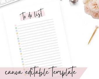 To Do List Editable Canva Template | boho to do list with checkboxes, planner to do list, to do page, organization printable, 8.5x11" size