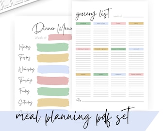 Maaltijdplanning Boodschappenlijst Afdrukbare set | maaltijdplanning, wekelijks maaltijdplan, boodschappenlijstje, menuplanner, plannerpagina's