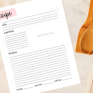 Recipe Printable | Recipe Card Printable, Letter Size Recipe Page, Recipe Template, Instant ...