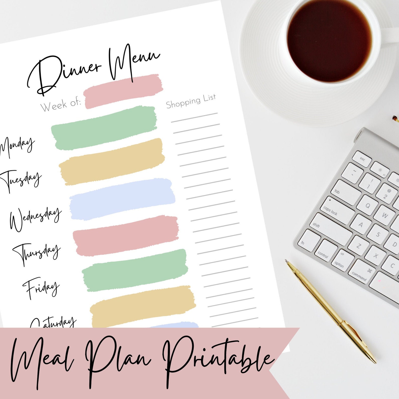 Meal Planner Printable | Grocery List, Weekly Meal Planner, Print at ...