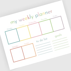 Kids weekly planner printable, kids calendar, homeschool weekly planner for children