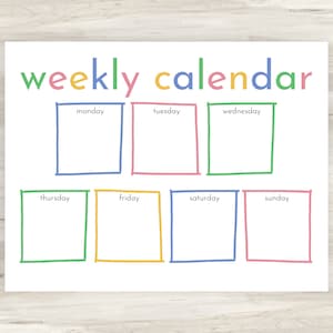 Calendario infantil imprimible / planificador semanal, calendario de educación en el hogar, calendario escolar, planificador infantil imprimible