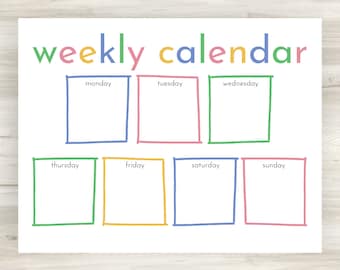 Calendario infantil imprimible / planificador semanal, calendario de educación en el hogar, calendario escolar, planificador infantil imprimible
