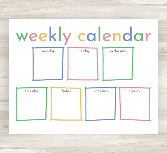 Kid's Calendar Printable Weekly Planner Homeschool | Etsy