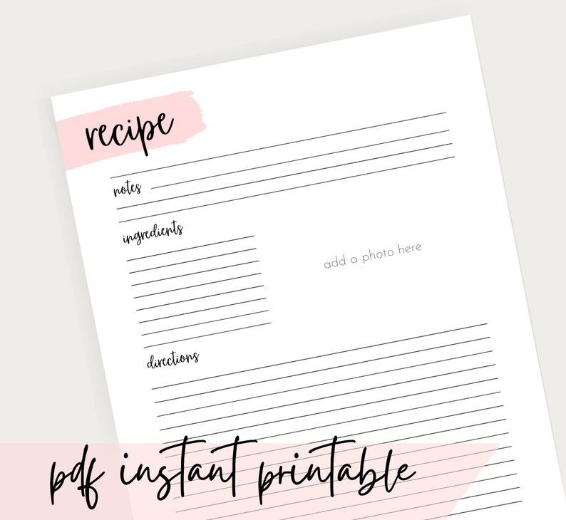 Recipe Printable Recipe Card Printable, Letter Size Recipe Page, Recipe