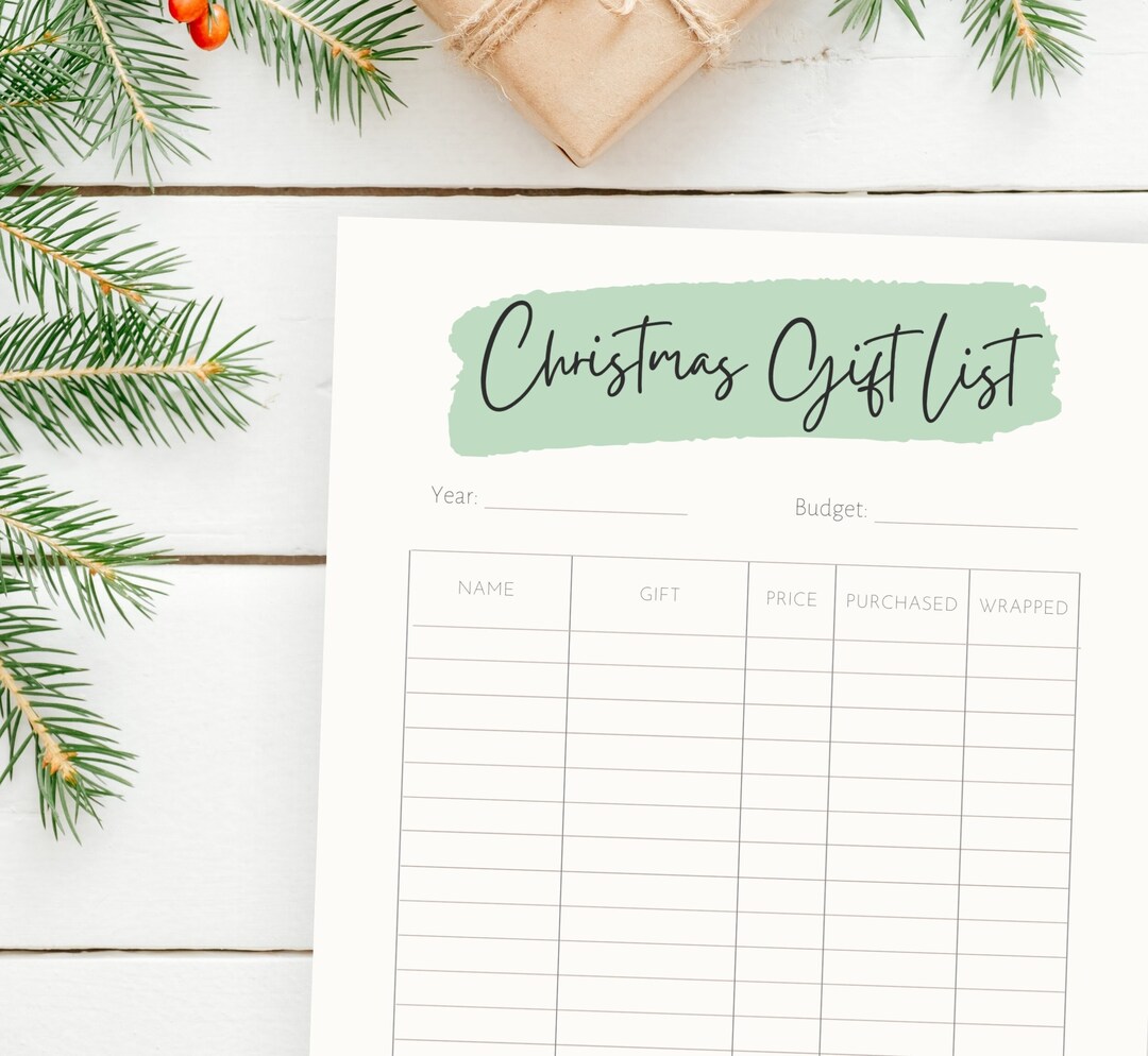 Christmas Gift Tracker Budget Printable Christmas Gift List, Christmas Shopping List, Gift 