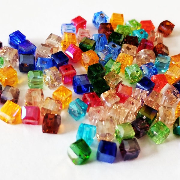 10 pcs colorful mix 8 mm czech glass cube beads,  8mm mix variety of solid crystal beads for jewellery making and crafting