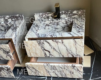 Calacatta Viola Marble Sink Vanity, Wall Mount, Two-Drawer Bathroom Furniture