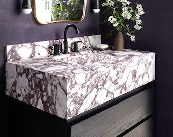 Calacatta Viola Marble Sink: 24” Wall Mount Bathroom Vanity