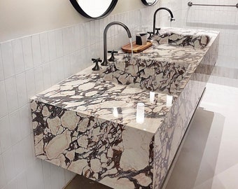 Calacatta Viola Marble Double Sink, Wall Mount Washbasin