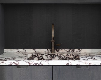 Calacatta Viola Marble Sink, Custom Bathroom Washbasin with Backsplash