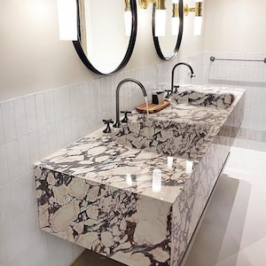 Calacatta Viola Marble Double Sink, Bath Wall Mount Sink,  Marble washbasin, Wall mounted Sink Custom Order sink, Powder Room Sink