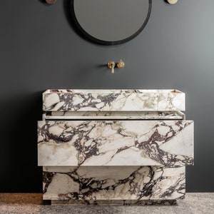 Calacatta Marble Freestanding Vanity Unit, Bathroom marble Vanity with marble basin and drawers, Custom Powder Room Vanity sink, washbasin