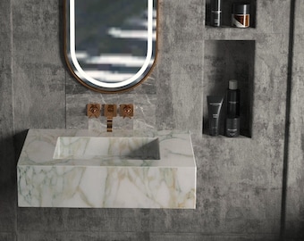 Lavabo de pared de mármol verde Calacatta / Lavabo de tocador hecho a mano / Decoración de baño moderna