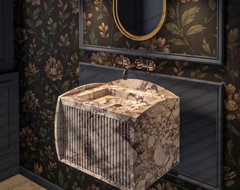 Handmade Fluted Floating Marble Vanity - Calacatta Viola Sink with Storage marble drawers