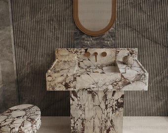 Calacatta Viola Marble Sink: Hand Carved Bathroom Vanity, 31"