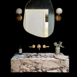 Lavabo de pared de mármol Calacatta Viola, lavabo de mármol hecho a mano para tocador, baño y cocina, lavabo rectangular personalizado.