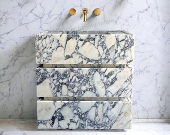 Calacatta Arabescato  Bathroom marble Vanities, marble basin, Custom Marble Sink Freestanding Vanity with Marble Drawers,Powder Room Vanity