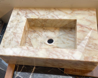 Wall Mount Calacatta Pink  Marble Sink, Calacatta Gold Marble Sink, Calacatta Viola Marble Sink Basin, Powder Room Marble Vanity  Cabinets