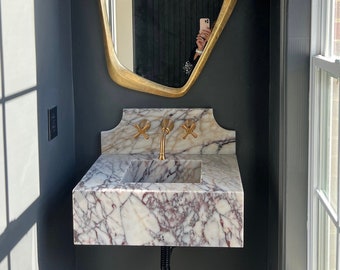 Calacatta Viola Marble Sink: Wall Mount Bathroom Vanity, 24” Made to Order