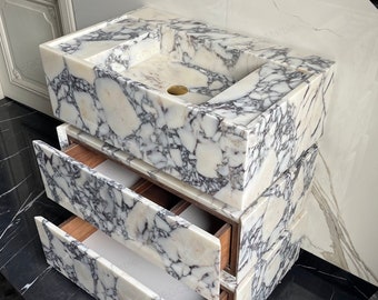 Calacatta Marble Vanity Unit: Modern Freestanding Bathroom Sink with Drawers