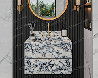 Calacatta Viola Marble Vanity: Wall Mount Bathroom Sink with Drawers