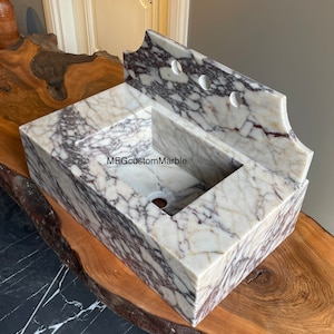 Custom Order Calacatta Viola Marmor Waschbecken Schwimmende Wandhalterung für Badezimmer