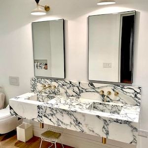 Custom Made Calacatta Viola Marble Sink,Arabescato Marble Double Marble Sink, Bathroom sinks basin, wall hung marble wash basin,