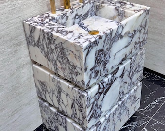 Calacatta Viola Marble Bathroom Vanity: Freestanding Marble Sink with Drawers