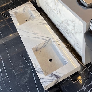 Lilac Marble Double Sink Vanity, New York Marble Bathroom Wall Mounted Vanity Sink, Bath 72” double sink vanitiy