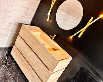 Travertine Stone Bathroom Vanity, Marble Base Console with Drawers