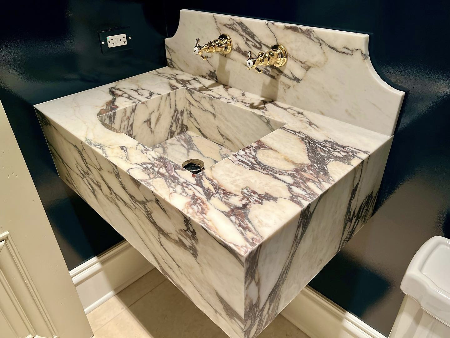 marble♡ OUBONI Black Marbling Pattern Vessel Sink with Waterfall