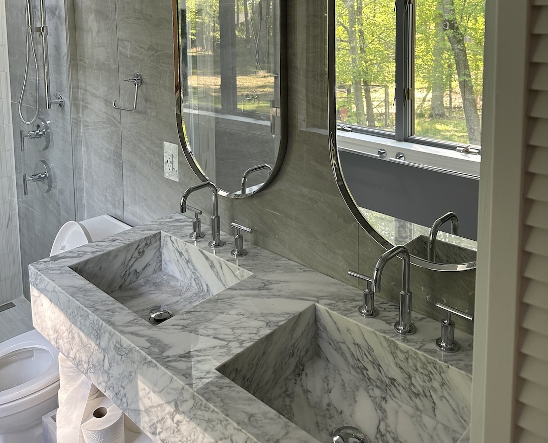 Carrara Marble Double Basin Sink, Floating Wall Mount Vanity (40x16x8 Inch) - Etsy