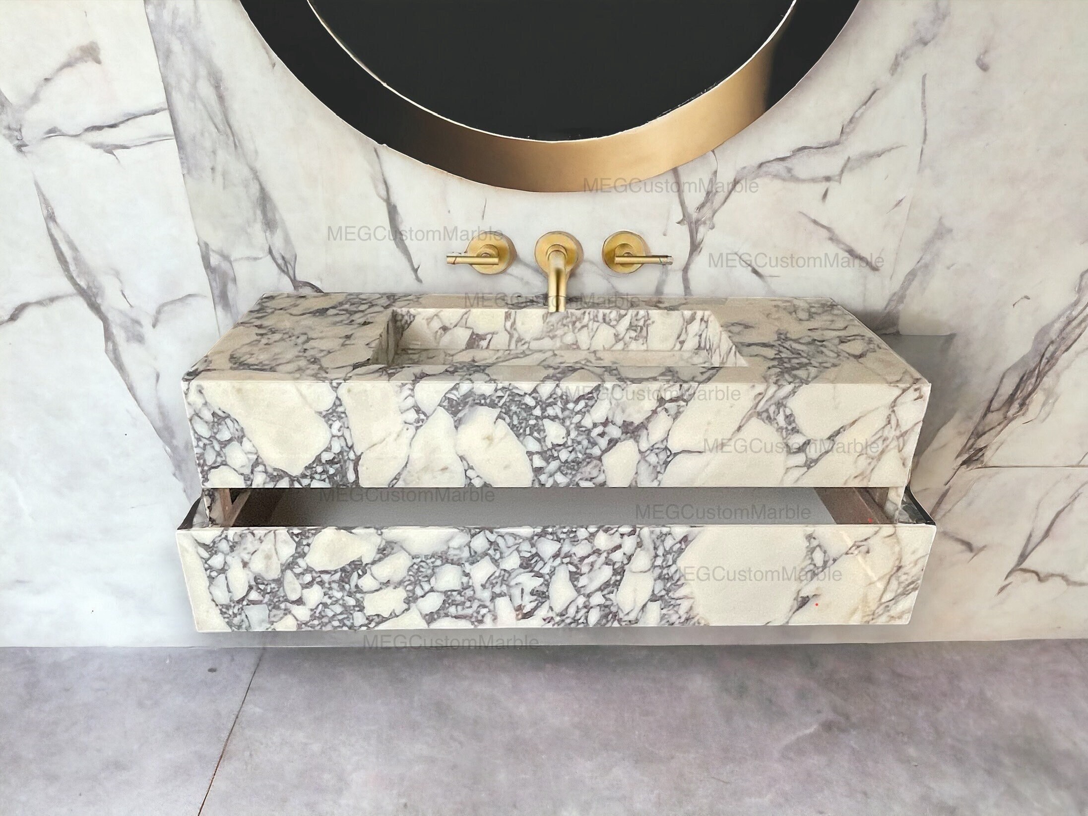 Modern Bathroom Viola Marble Vanity Sink, Powder Room Custom Order ...
