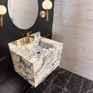 Calacatta Marmor Wandhalterung Waschbecken Eitelkeit mit Schubladen