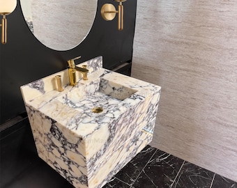 Calacatta Marble Wall Mount Sink Vanity with Drawers